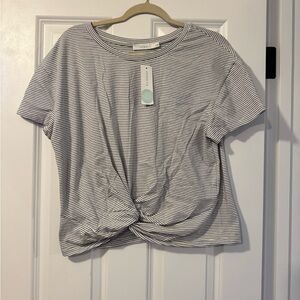 Lush Black and White Striped Short Sleeve Top